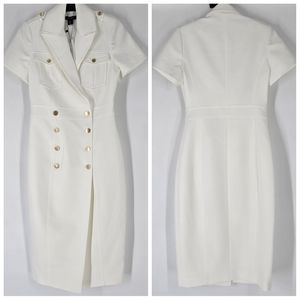 Karen Millen NEW White Double Breasted Wrap Dress Size US 4 UK 8 Gold Buttons